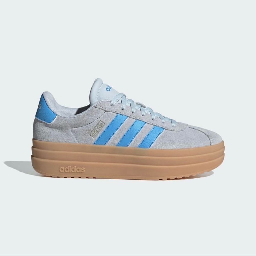 adidas Women’s Light Gray & Blue Platform Sneakers with Tan Sole - New